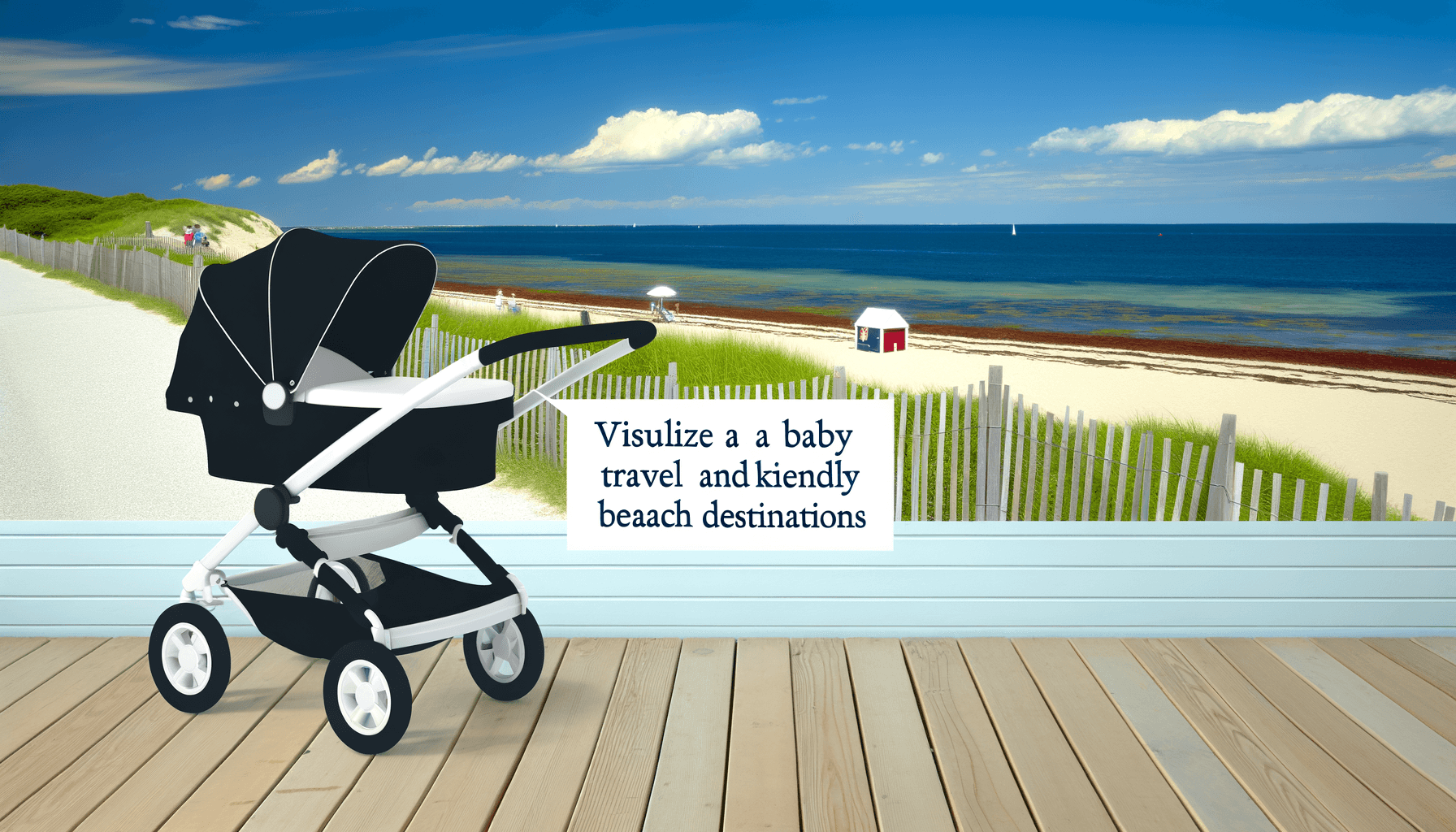 Baby stroller on beach boardwalk