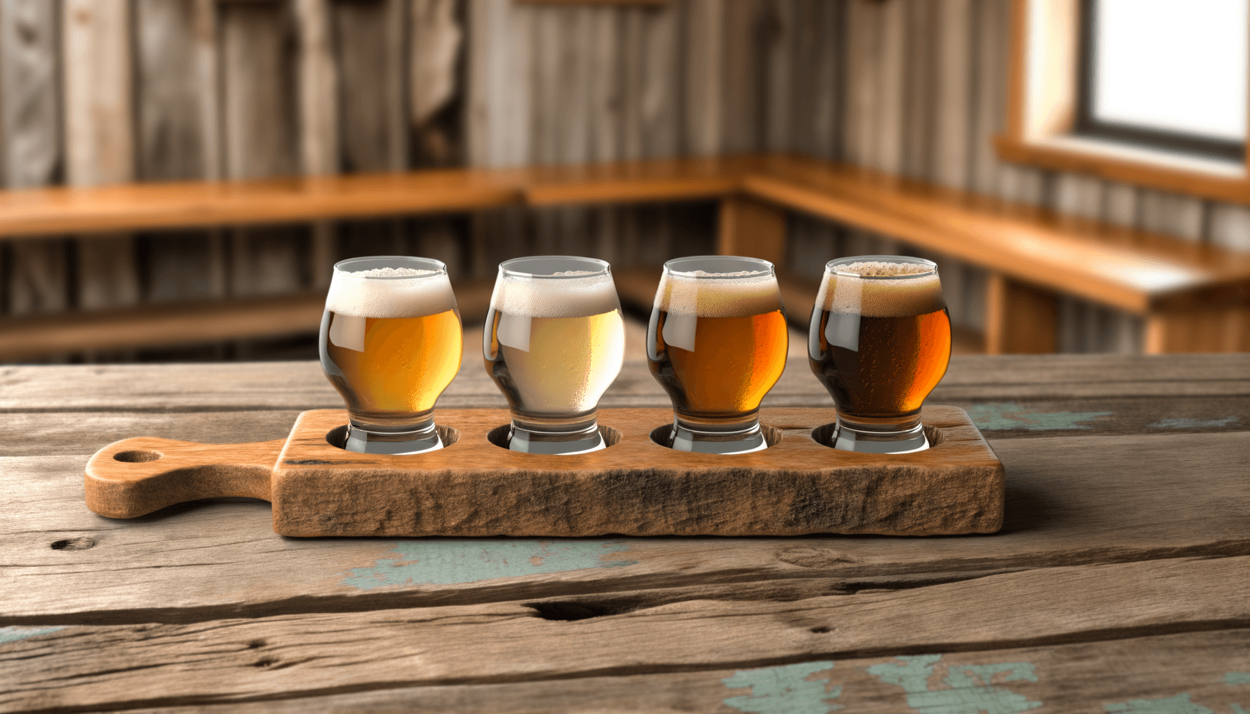 Flight of craft beers in tasting glasses