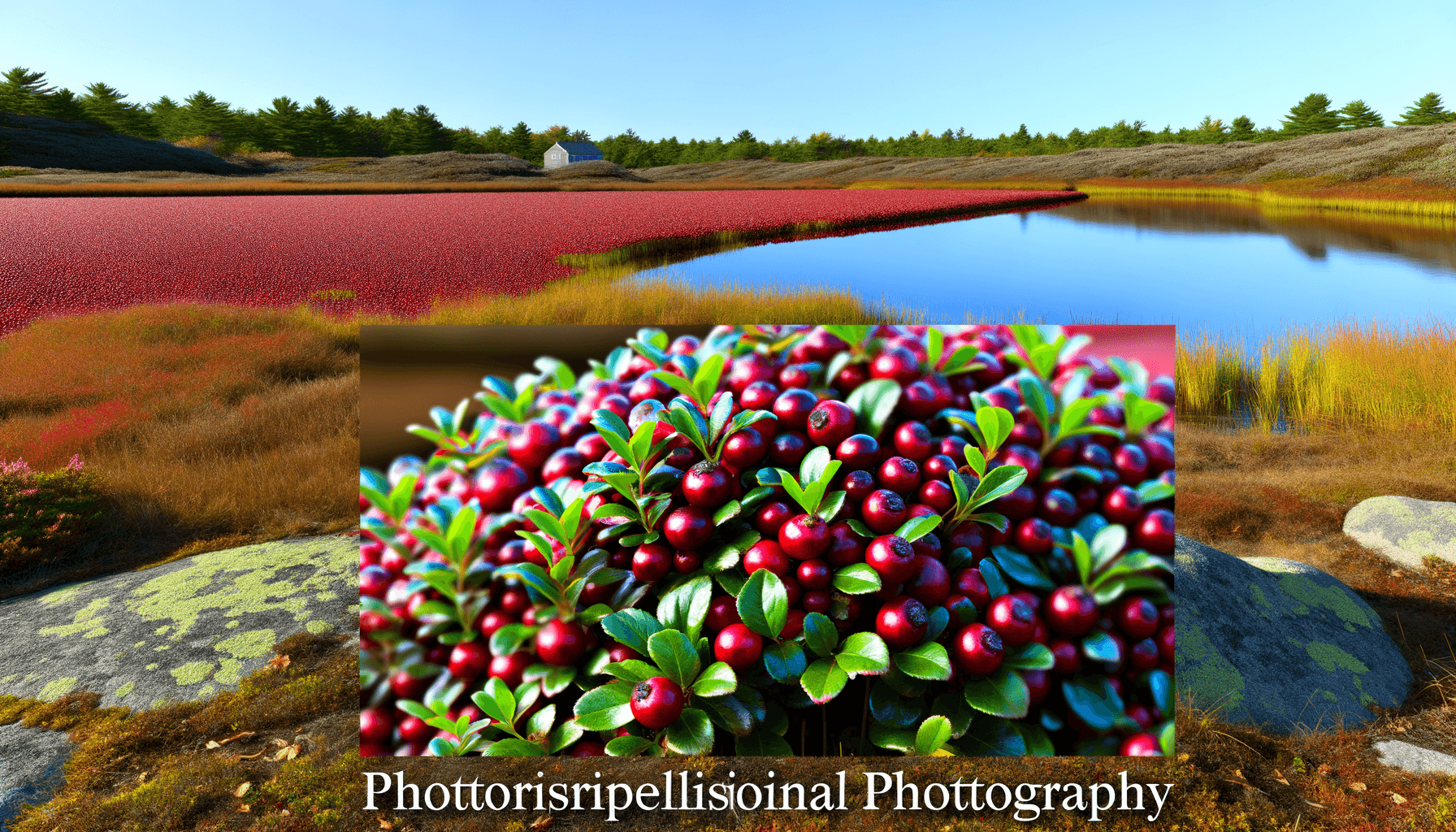 Cranberry bog with ripe red berries