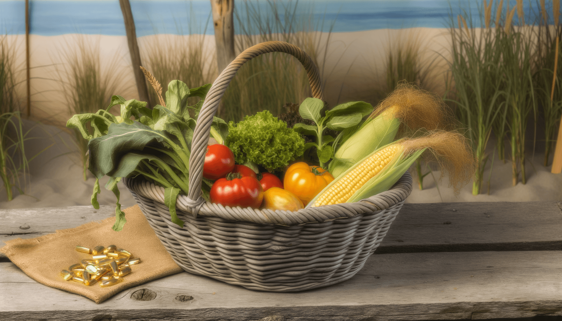 Fresh farm vegetables in harvest basket