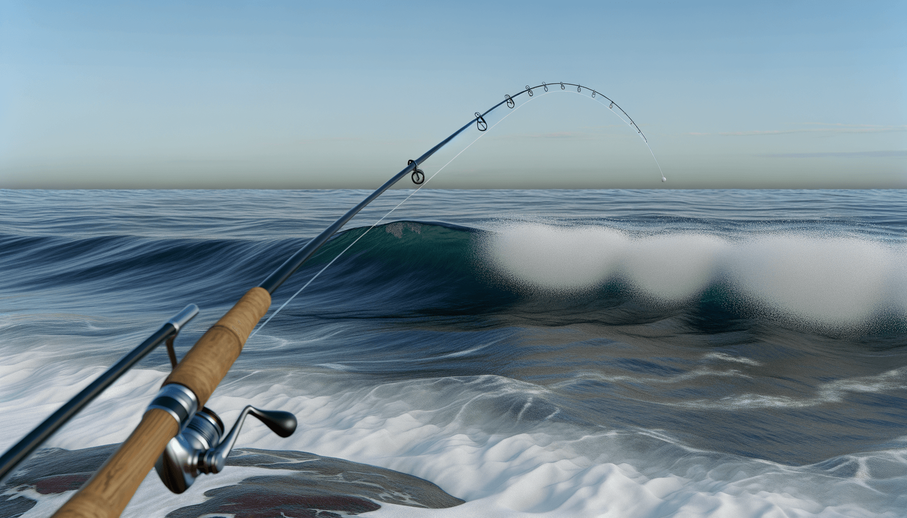Fishing rod casting line into surf