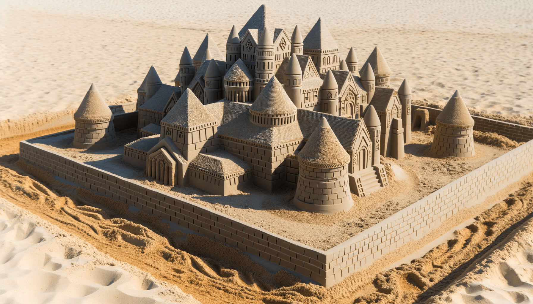 Sandcastle being built on beach