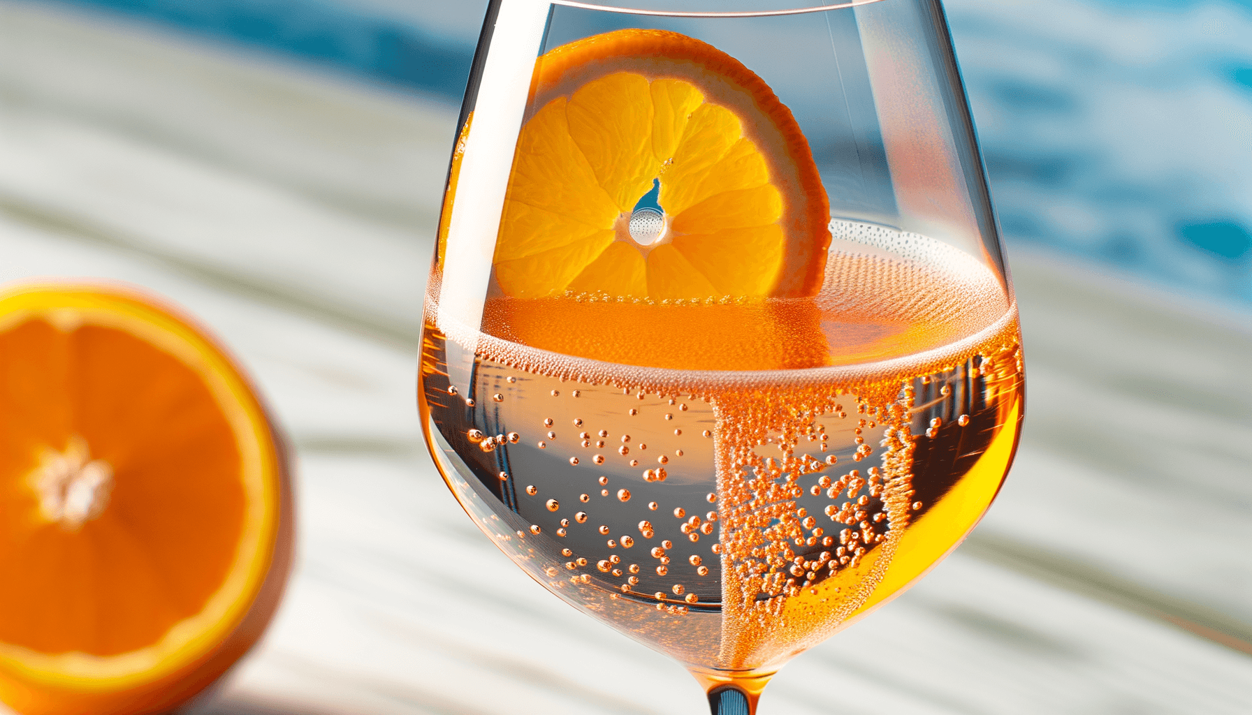 Sparkling spritz cocktail with orange slice
