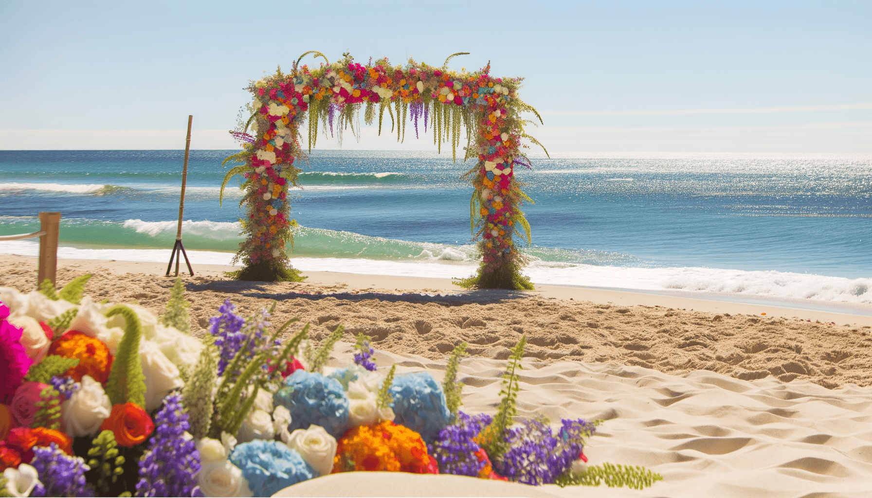 Beach wedding arch decorated with flowers